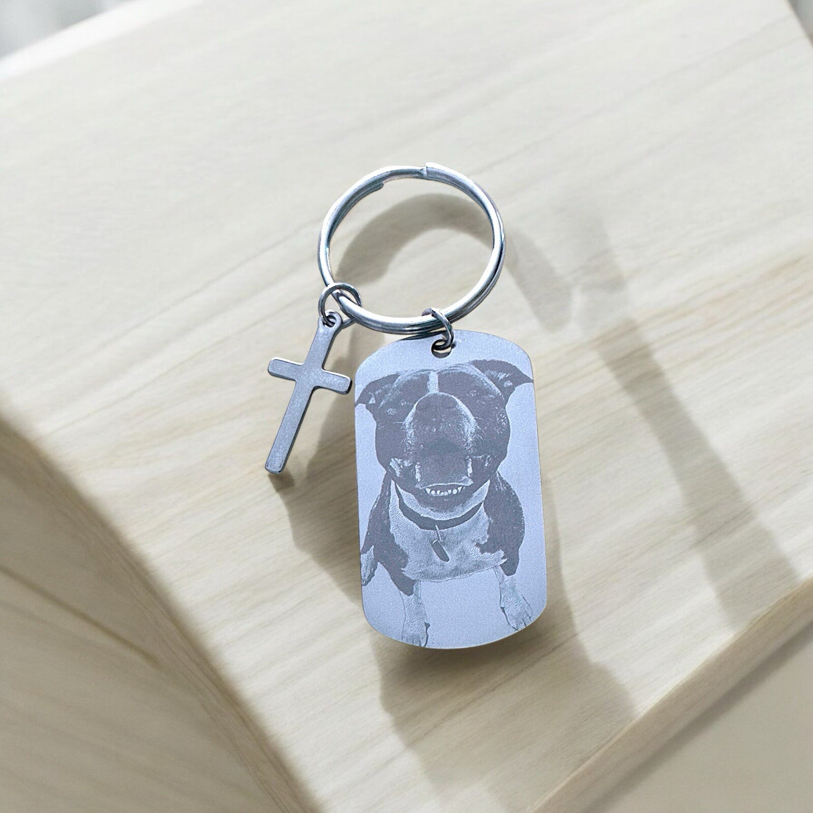 Personalized Keychain with Cross, Customize it with pictures of Loved ones-image