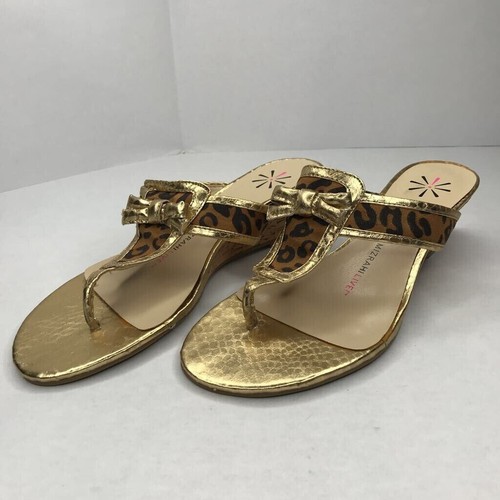 Isaac Mizrahi Balmy Thong Sandals Womens 7M Brown Gold Leopard Print Cork Wedge - Picture 5 of 9