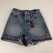 Express Super High Rise Rigid Cut Off Size 0 Jean Shorts Frayed Raw Hem Dark