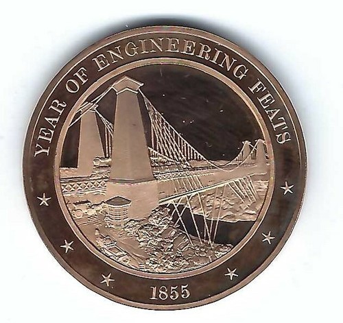 1855 NIAGARAFÄLLE SOO KANAL PANAMA EISENBAHN ZUGBRÜCKE BRONZE MÜNZE MEDAILLE