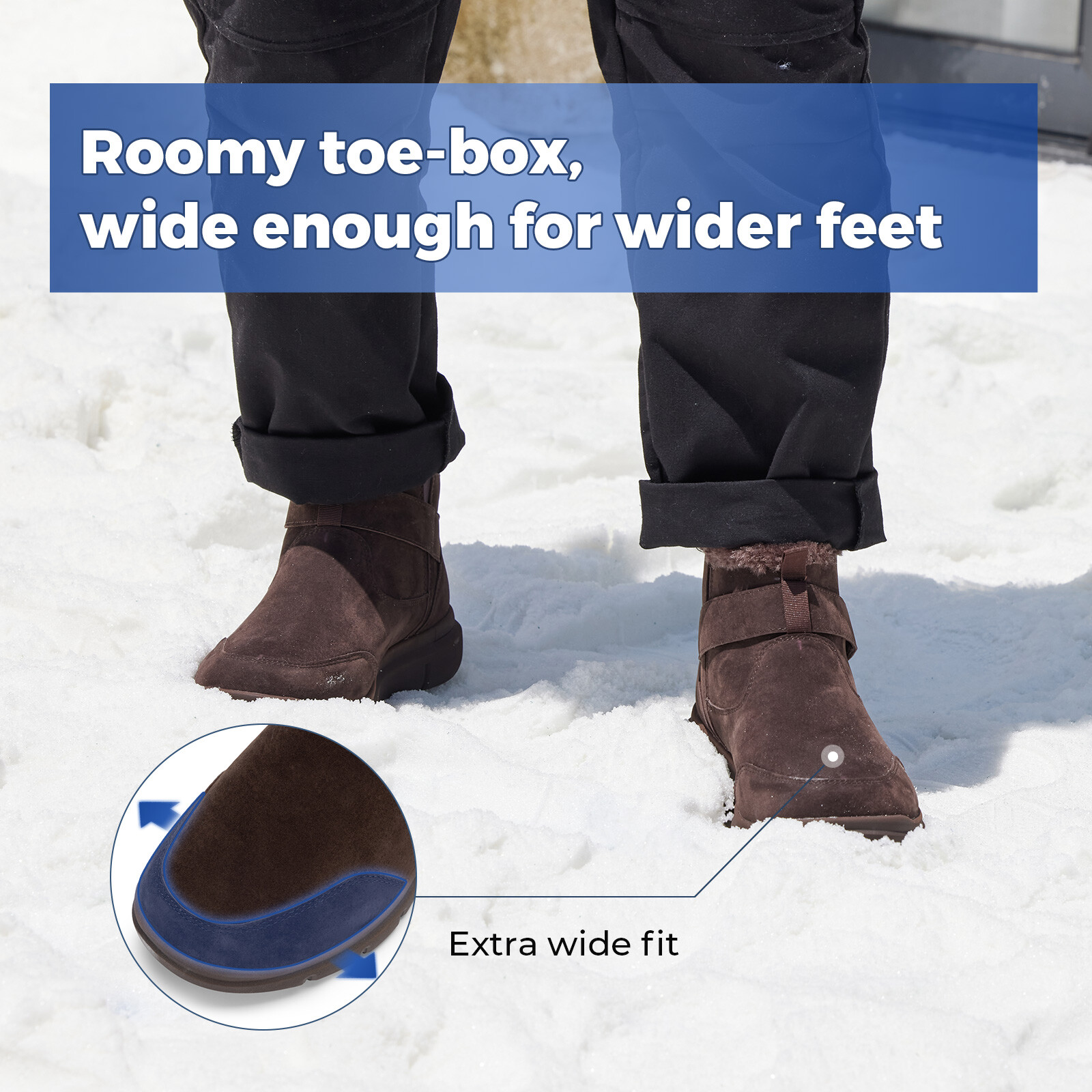 FitVille Men's Winter Boots Wide Fit Fleece Lined Ankle Snow Boots