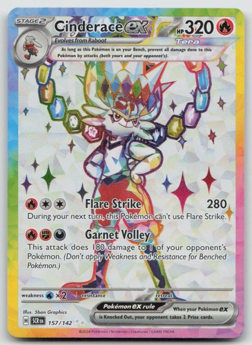 Cinderace ex 157/142 Ultra Rare Stellar Crown Pokemon Holo NM