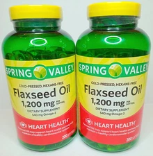 2x Spring Valley Cold-Pressed Flaxseed Oil Softgels 1200mg 200 Ct Exp 9/25