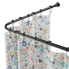 Asta Tenda Doccia Regolabile a Forma di L Acciaio Inox Binario Impermeabile Nero