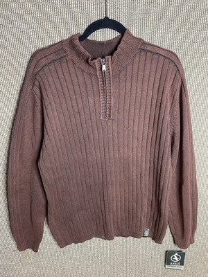 AIGLE Mens NWT XL 1/4 Zip Collar Pullover Sweater Shirt Large Brown HTF RARE