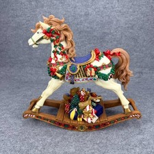 Vintage 12x14" Christmas Rocking Horse Music Box Holiday Figurine Works