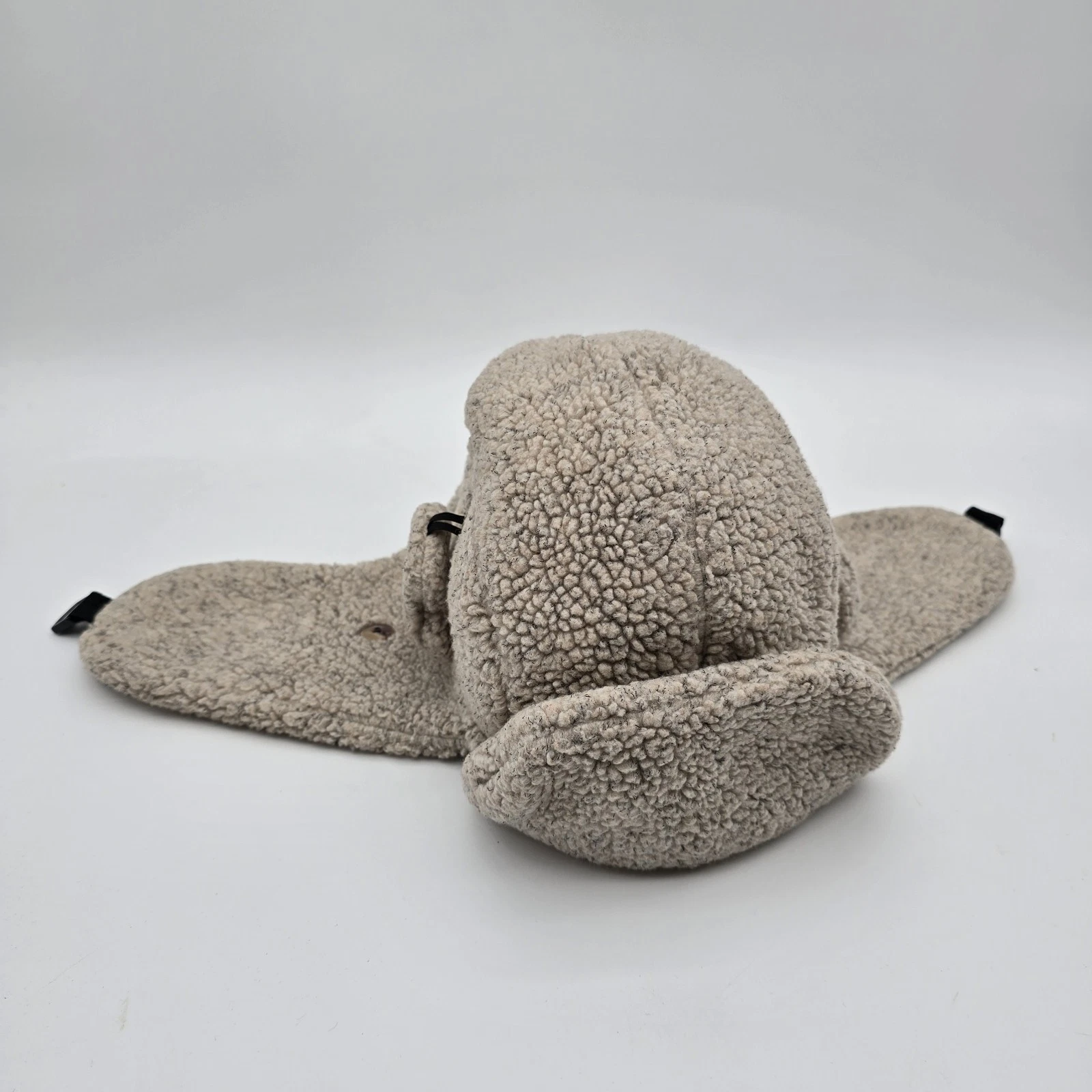 Vintage Trapper Hat Fur Cap Ear Flap Winter Beige Sherpa Teddy