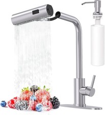 Brushed Nickel Kitchen Faucets with Pull Down Sprayer  Soap Dispenser, Single H