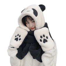 3 in 1 Panda Hat Scarf and Gloves for Women Girls One Size, Black-white