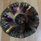Carnival Glass Fenton 9" Iridescent Vintage Ribbon Tie Blue Bowl
