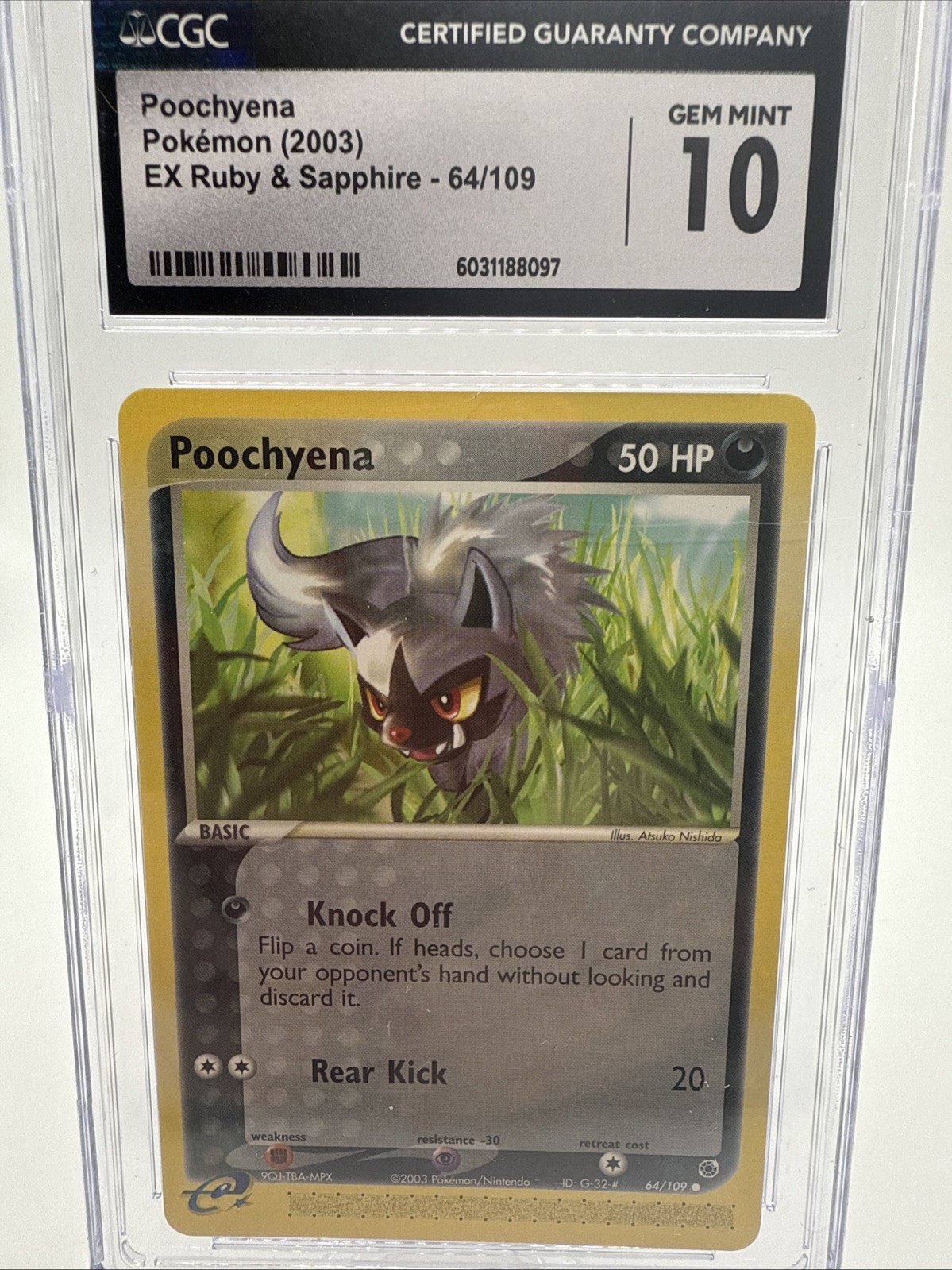 CGC 9 MINT Poochyena 2003 EX Ruby & Sapphire 64/109 Reverse Holo Pokemon Card