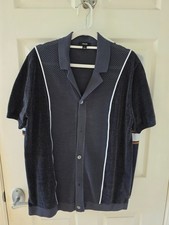 Reiss Meastro Hybrid Velour Cuban Collar Shirt Steel Blue RARE RRP $300 large