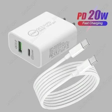 USB Type C 20W Fast Charger Adapter PD Cable For iPhone Air 17 16 15 Pro Samsung