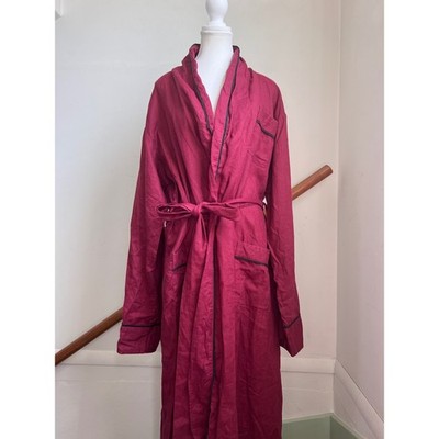 Sol 100% Linen Robe Burgundy Maroon Red Maxi Full Length Long Sleeve Belted