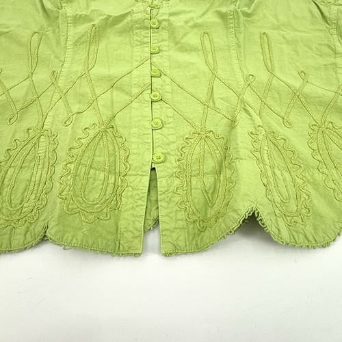 Gretty Zueger 2X Key Lime Embroidered Scalloped Edge Cotton Button Up Shirt Boho - Picture 6 of 9