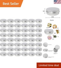 48 Pack 2 Oz Metal Round Tins Aluminum Tin Cans Containers with Screw Lid for...
