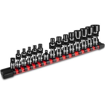 15-piece E-torx Swivel Socket Set, 1/4'' & 3/8'' Drive Universal Joint External