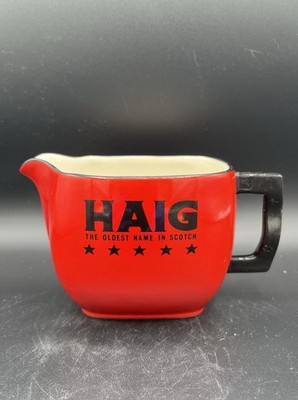 Vintage Haig Scotch Whisky Water Jug Pitcher Red Black Ceramic Made In England