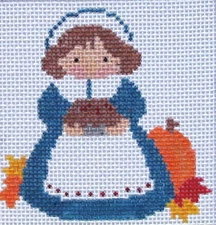 Pilgrim Woman Hand Painted Needlepoint Canvas - Thanksgiving