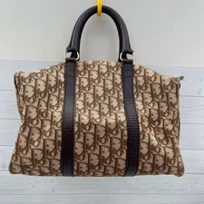 Authentic Christian Dior  Boston Bag Hand Trotter Canvas Leather Brown Good