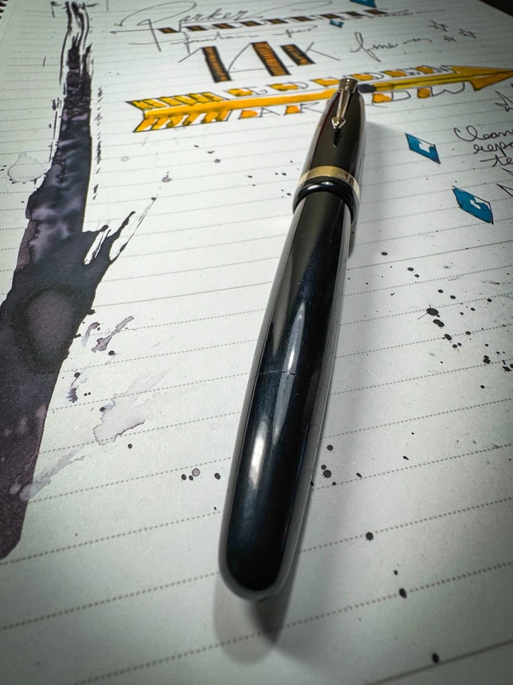 1946 Parker Vacumatic Major ~ Синий Бриллиант ~ Ламинированный Черный ~ 14k Новый в коробке ~ Восстановлен - Изображение 2 из 4