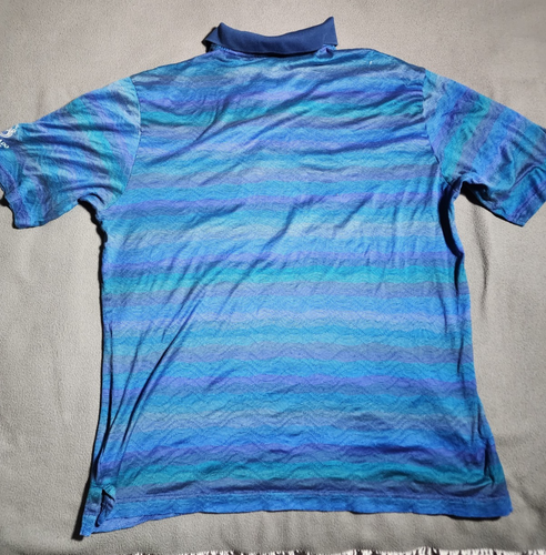 Bugatchi Uomo Polo Shirt Mens Large Blue Striped Mercerized Cotton Company Logo - Picture 16 of 19