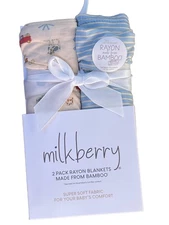 Milkberry Swaddling Blankets Newborn Rayon Bamboo Blue Stripes Farm Animals Cow