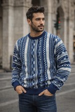 Vtg 90s Florence Tricot Coogi Style 3D Knit Sweater Mens XL Textured Blue Preppy