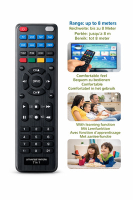 Fernbedienung Universal 7in1 - Kompatibel mit TV, DVD, SAT, AUX, HIFI-Geräten