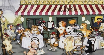 Linda Jane Smith Le Petite Cafe Cat Print Framed