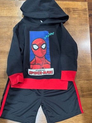 MARVEL SPIDERMAN 2 PC SET (BLACK/RED 3T)GENTLY USED