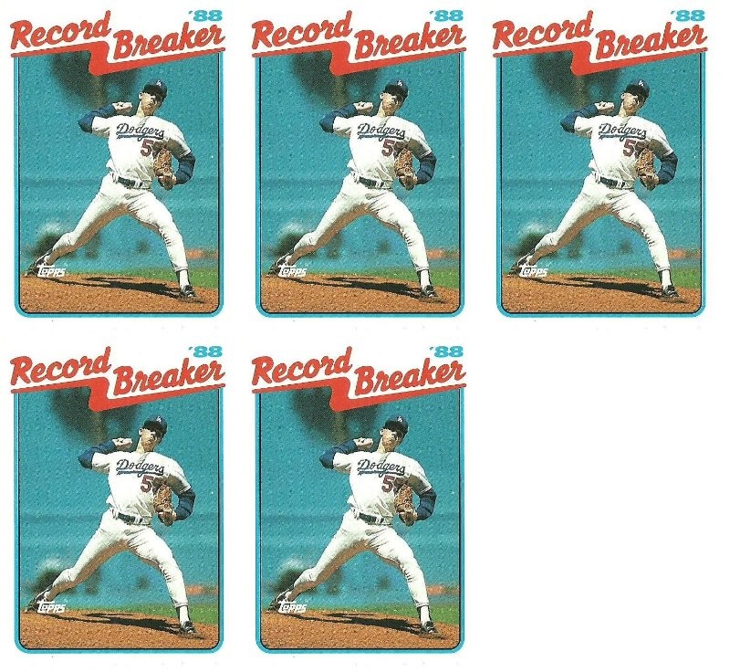 (5) 1989 Topps #5 Orel Hershiser Los Angeles Dodgers Card Lot