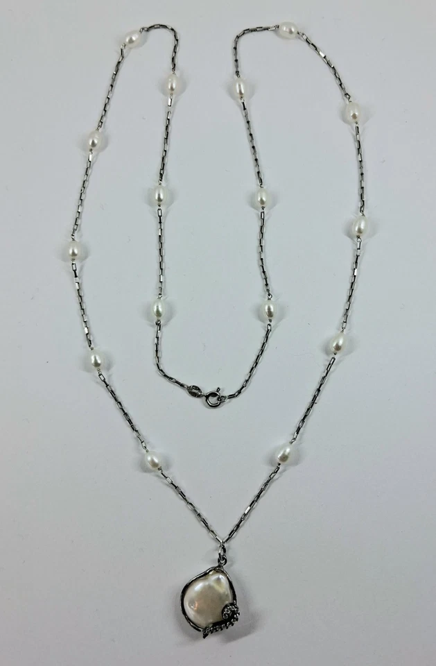 COLLANA ARGENTO 925 CON SPLENDIDA PERLA BIANCA A GOCCIA E ZIRCONIA CUBICA 75 CM - Immagine 4 di 4