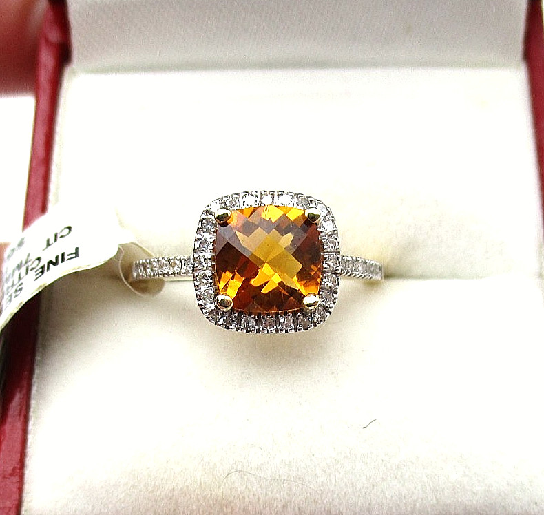 NEW with Tags 14K Yellow Gold Citrine Diamond Halo Ring Size 7.25 2.8 Gr [R400]