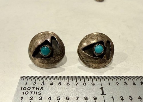 Antique Native American Sterling Silver Arrowhead Turquoise Stud Earrings