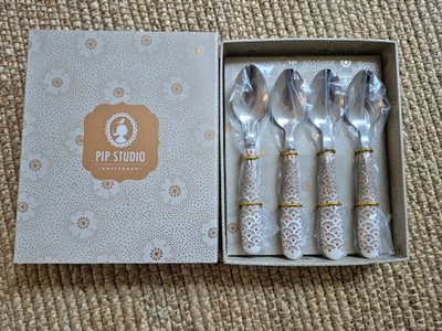 NEU 4 Stk. Pip Studio Floral Khaki Weiß Teelöffel Löffel Bloomingtales Porzellan