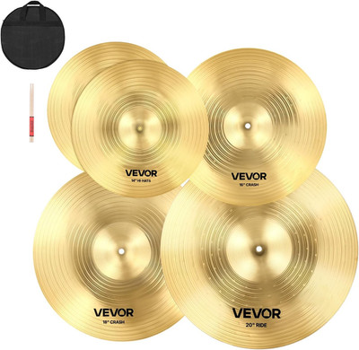 Cymbal Pack, 5 Pieces Cymbals for Drum Set, Alloy Cymbals Drum Set Includes 14-I