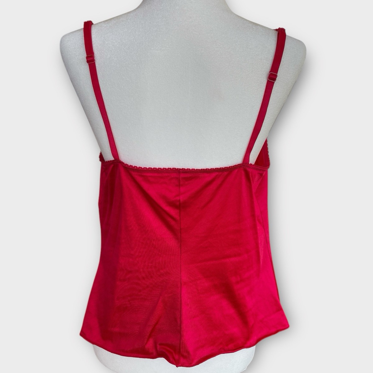 VANITY FAIR 80s Vintage Red Nylon Camisole Slip Top Lace