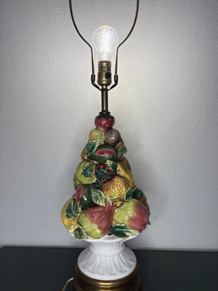 Vintage Ceramic Fruit Topiary Table Lamp Italian Style Capodimonte Look 23" Tall - Image 2 of 4
