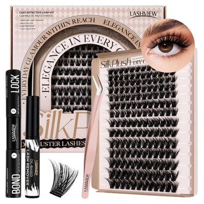 DIY Wimpernverlängerungs-Set: Mix D Curl Cluster Wimpern mit Bond & Versiegelung