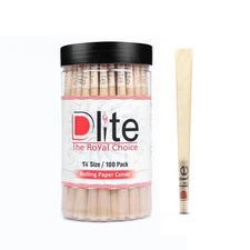 Dlite 1¼ Size Pre-Rolled Cones, 150 Pack, 84 MM, Unbleached Natural Rolling P...