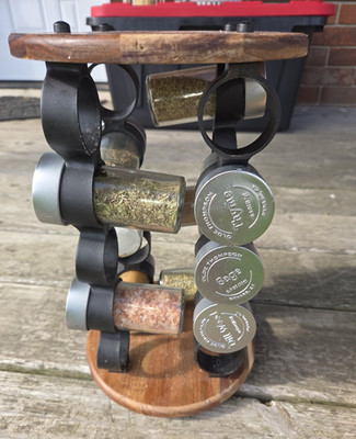 Olde Thompson 12-Jar Rotating Spice Rack Carousel w/ Wood Top/Base & Jars