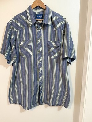 Men's Blue Striped Wrangler Western Shirt Pearl Snap Shirt Size 2XLT