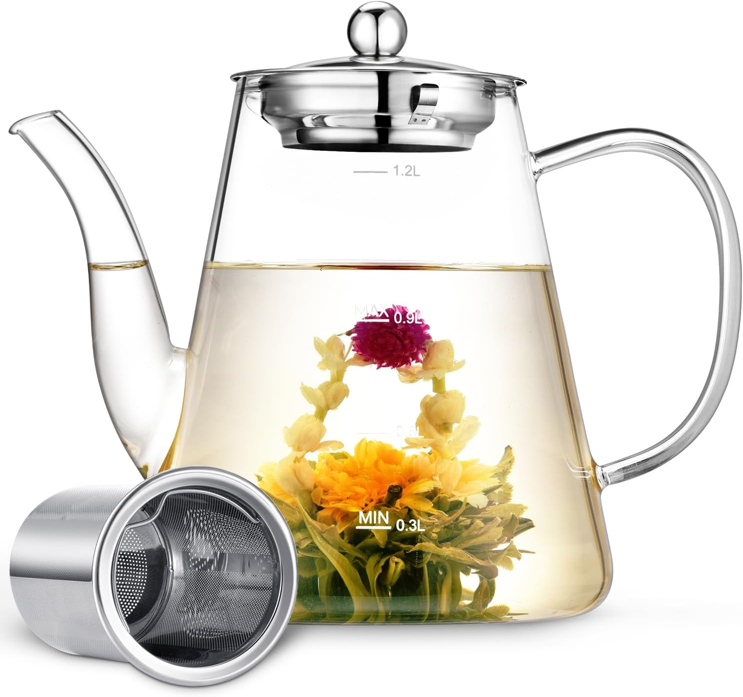 Pot, 1200ml (40oz) Tea Pot With Infuser For Loose Tea And Blooming Tea,