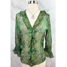 Vintage Y2k Edward Silk Blouse Top M Fairy Whimsigoth Grunge 90s Sheer Green 00s