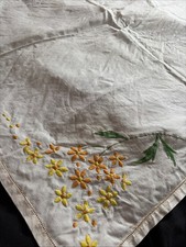 Vintage Square Floral Tablecloth Cotton White Yellow Orange 83 x 83cm