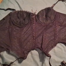 Cacique Purple Lace Overbust Bustier Corset 40D Plus Boned Underwire