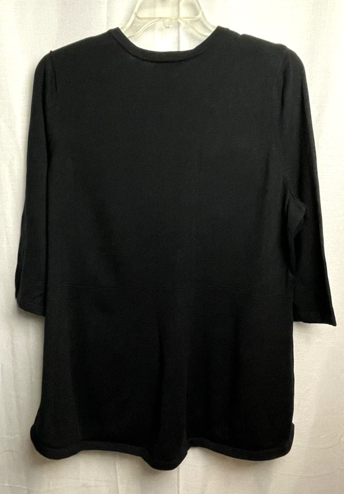 Isaac Mizrahi Live! V-neck Peplum 3/4 Sleeve Cardigan Size 2X Black B*H - Image 2 of 4
