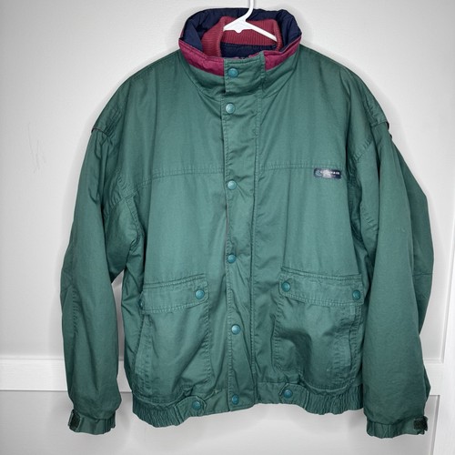 G.H. Bass, Vintage G.H. Bass Puffer Jacket Mens L Green Colorblock 90s Removable Liner READ