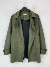 Next Khaki Plain Faux Suede Jacket Casual Open Front Long Sleeve UK 10